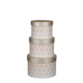 Hat Boxes - White/Champagne/Snowflakes - Set Of 3