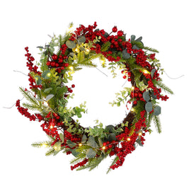 Wreath - Red Berries - 20 Led Lights - 56cm